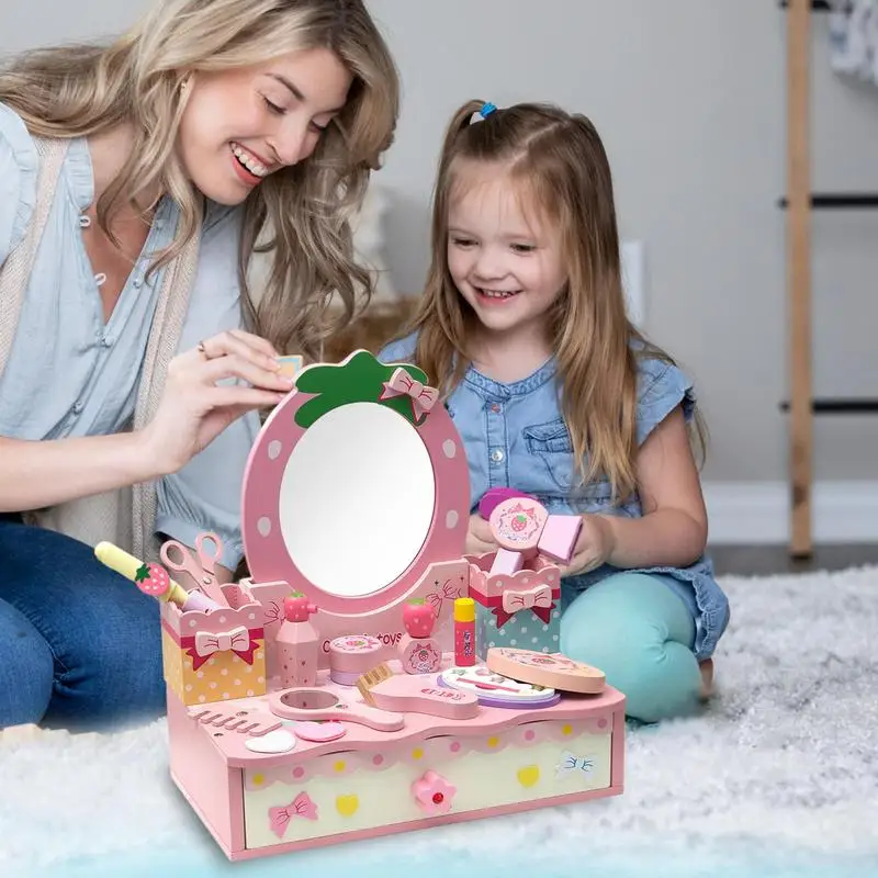 Girls Makeup Vanity Set Children Vanity Hair Salon Toy Simulation Makeup Table With Mirror Princess Makeup Pretend Toy For Girls 5