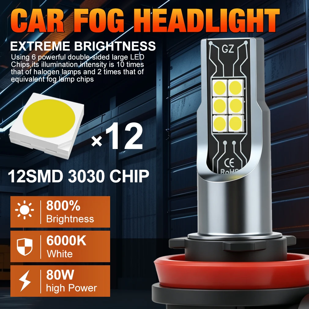 TOAUTO H11 LED 안개등 헤드라이트 전구 80W 30000LM H4 H7 9005 HB3 9006 HB4 자동차용 LED 라이트 캔버스 노 에러 자동차 램프 화이트 12V