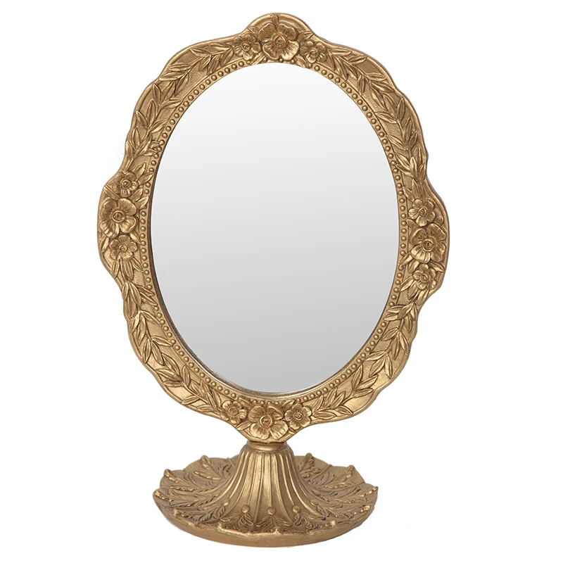 

French Carved Mirror Makeup Mirror Desktop Without Lamp Desktop Bedroom Dresser Light Luxury Retro Living Room Decoration