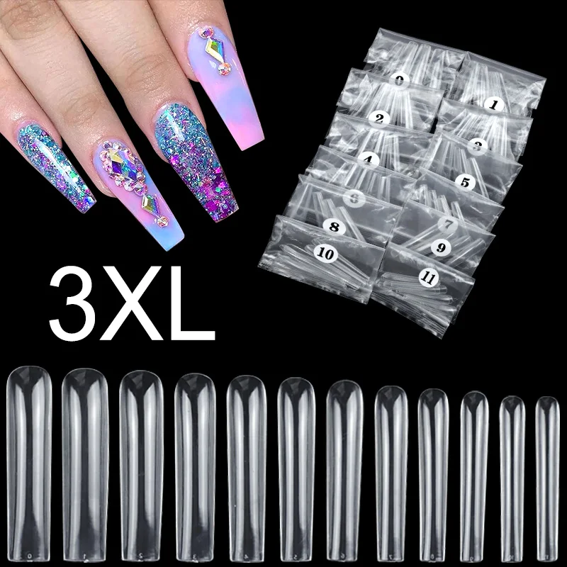 XXXL Extra Long Square False Nail Tips C Curved Straight Nails Manicure