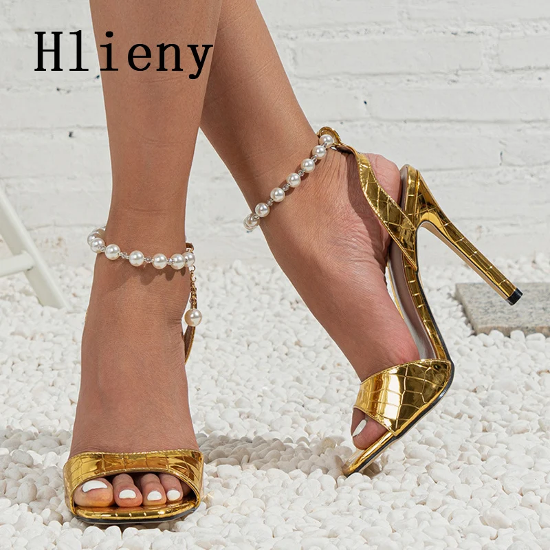 Hlieny 2024 New Design Ankle Pearl Strap Sandals Gladiator Rome Thin High Heels Square Toe Women Summer Party Shoes Size 35-43