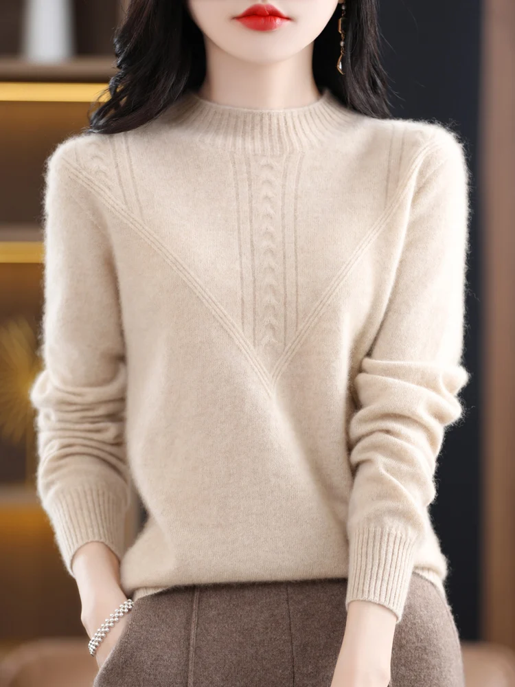 Women Winter Pure Color O Neck Knitted 100 Cotton Sweater