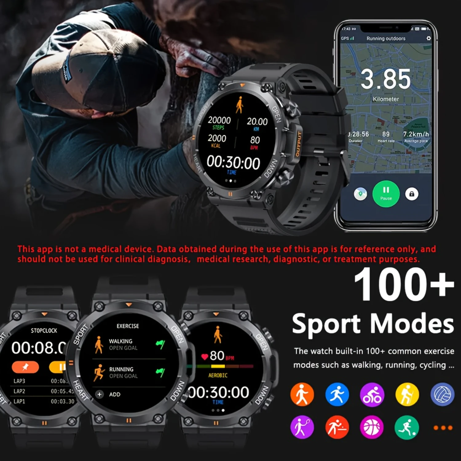 1pc Smart Watch For Men, With Wireless Make/Answer Call, Message Notification, HD Full Touch Screen Smart Watch, Step Counter, S