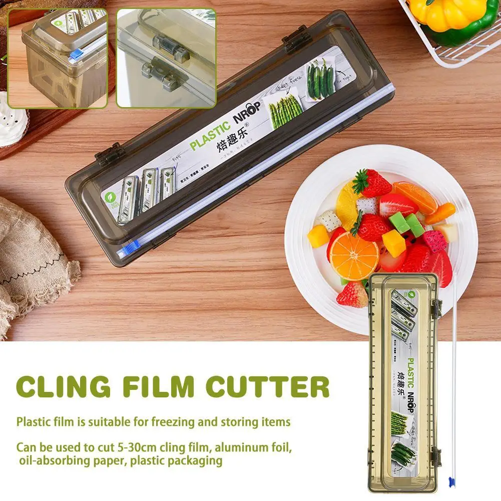 

Plastic Wrap Dispenser Fixing Foil Cling Film Cutter Food Wrap Plastic Sharp Dispenser Cutter Organizer Kitchen Tool Accessories