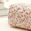 Cotton Floral Puffy Quilted Makeup Bag Cosmetic Pouch Flower Printed Large Travel Cosmetic Bag Makeup Accessory 4