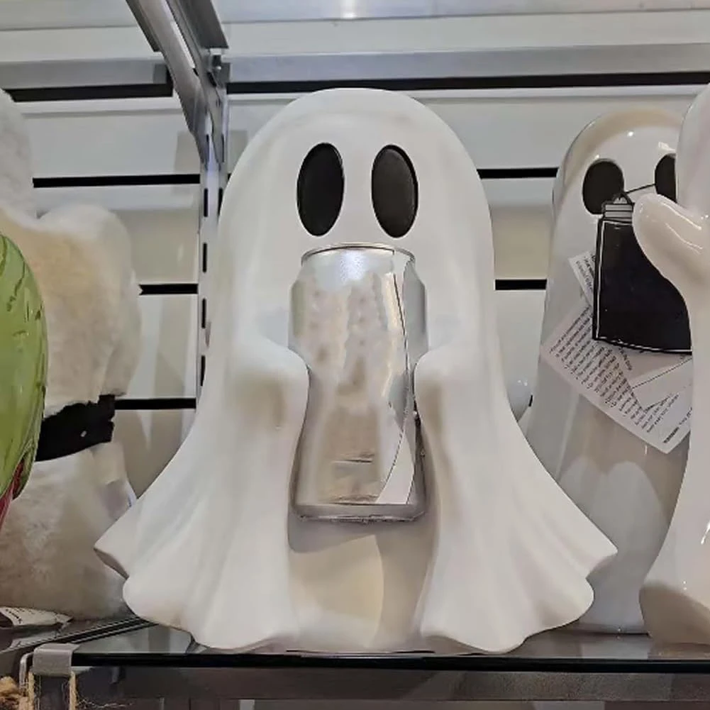 1/2pcs Halloween Ghost Can Holder Spooky Resin Drink Holder Cute Ghost Beverage Holder for Indoor Home Parties Figurines Decor