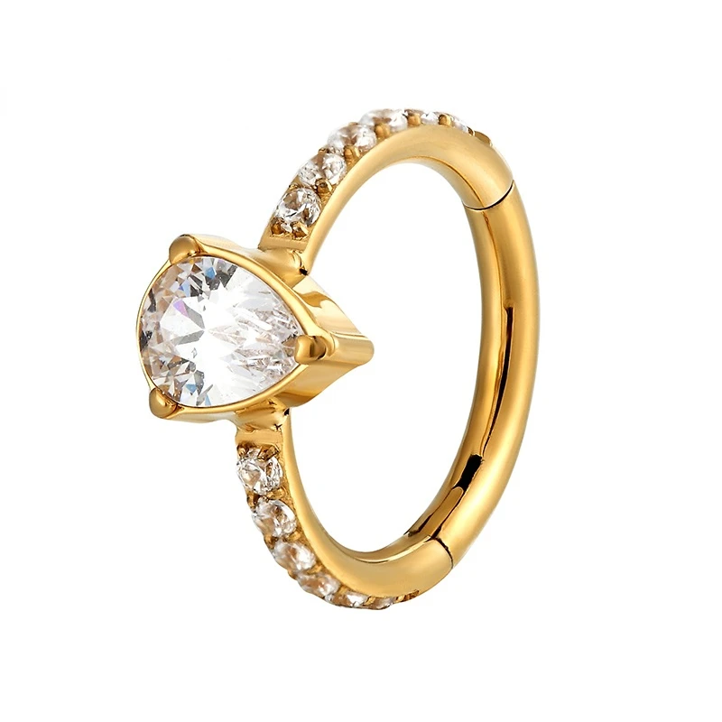 1PC G23 Titanium Zircon Stone Nose Ring Hinged Hoop Segment Clicker Ear Cartilage Tragus Helix Piercing Fashion Body Jewelryc