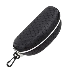 Sleek Black Hard Shell Polyester Glasses Case with Zipper and Hook - Unisex Fashion Accessory (Honeycomb Black)