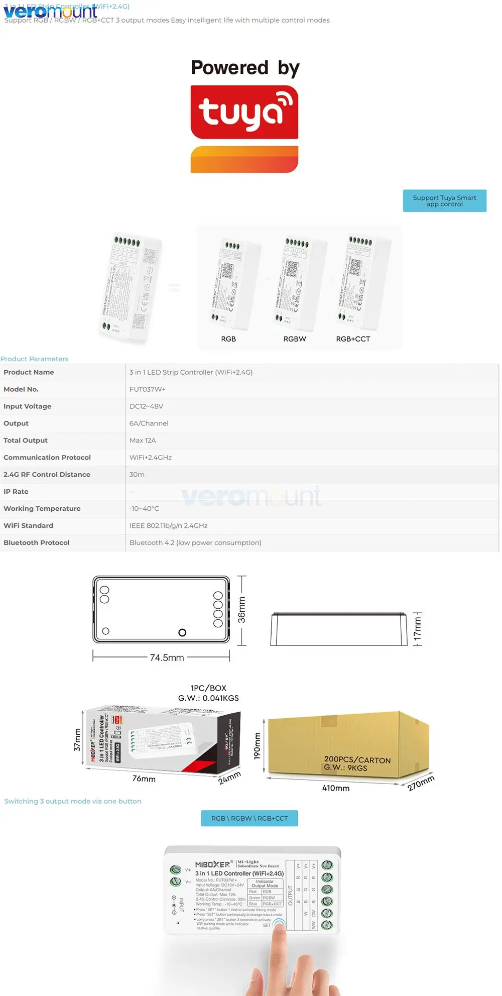 MiBoxer ZigBee /WiFi / 2.4G Smart LED-Controller FUT035W+ FUT035S+ DIM CCT FUT037W+ FUT037Z+ RGB RGBW RGBCCT für LED-Streifen – Detail 19
