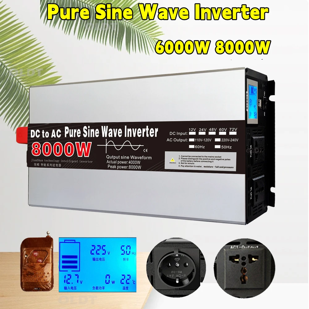 6000W 8000W Inverter A Onda Sinusoidale Pura Dc12V 24V 24V 48V 60V 72V A Ac 220V 230V 110V 60Hz Convertitore Di Potenza Inverter Solare Di Frequenza