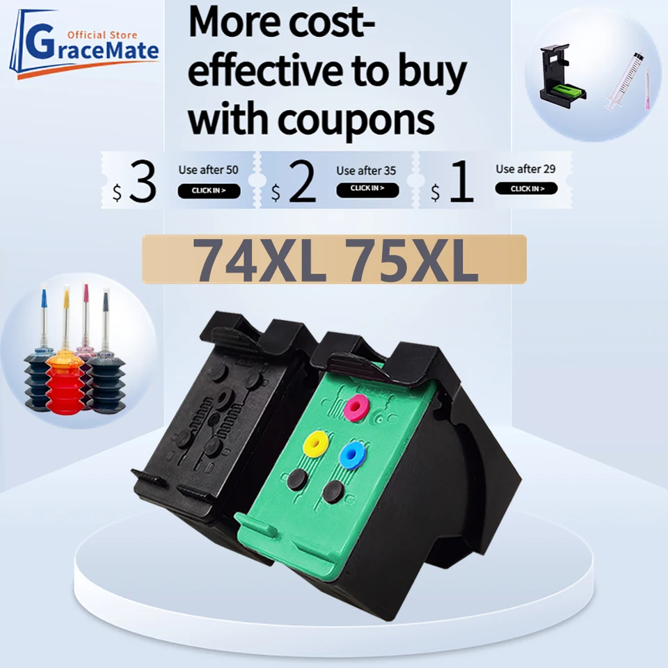 Kit 3 Cartucce HP 74 Nero 75 Colore 3 Cartucce Ricostruite Per HP - Foto 11