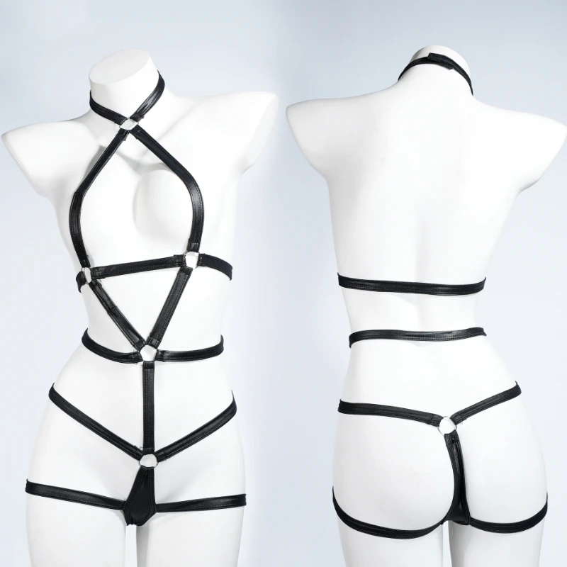 

Erotic Bondage Leather Tights Private Home Photo Suit Body Shaping Pajamas Swimsuit Role Play Costume Hollow Outfits Nightgown