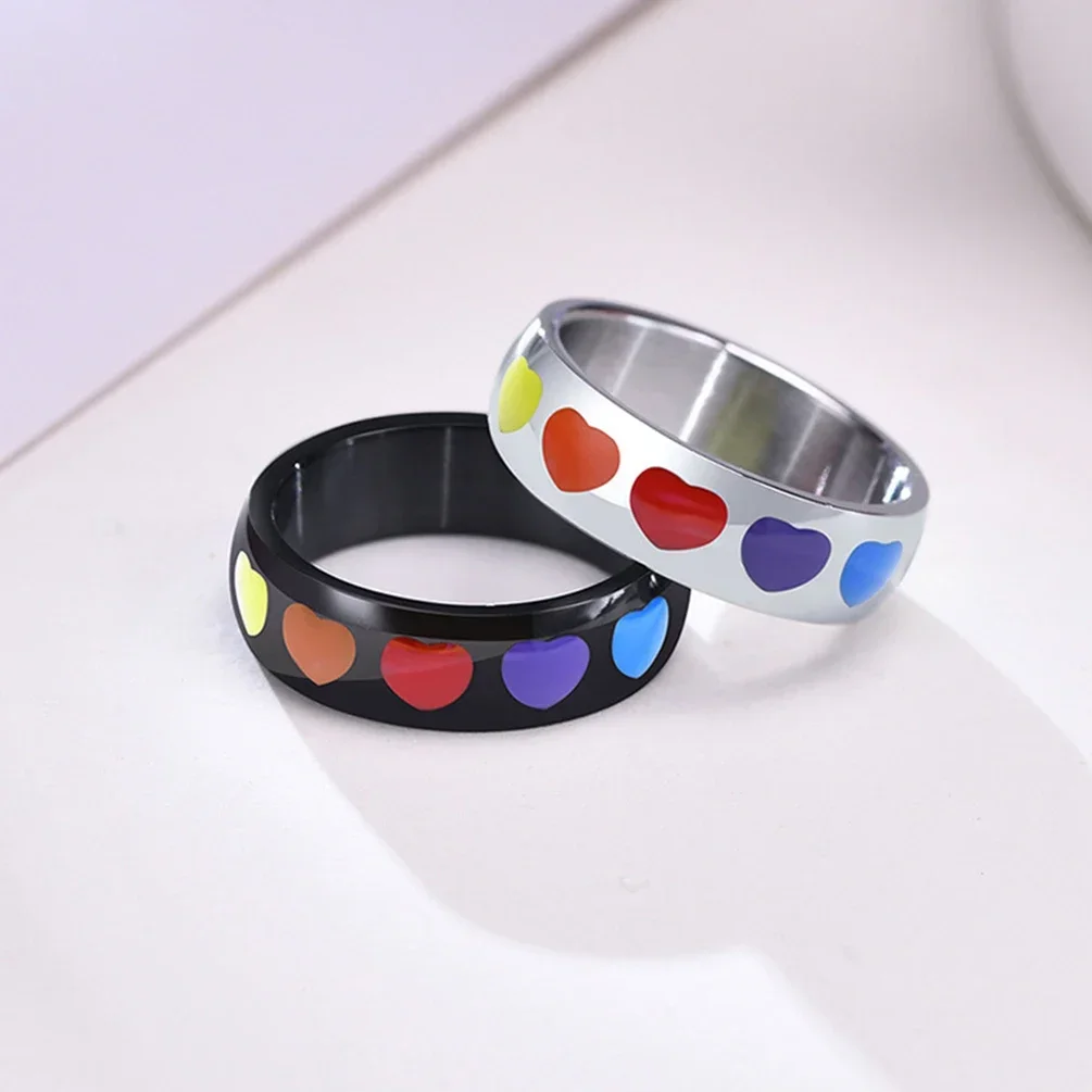 316L Stainless Steel Rainbow Pride Ring For Men Woman Wedding Engagement Jewelry Gifts