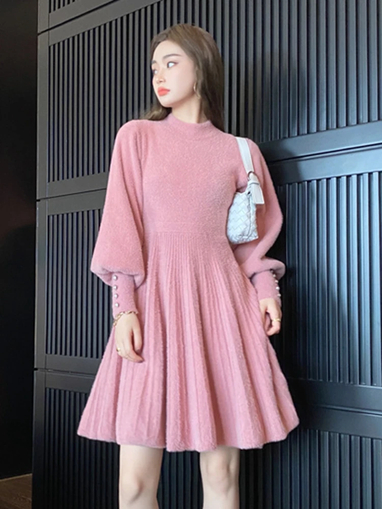 Women Autumn Dress Knitted, Korean Sweaters Dress Women