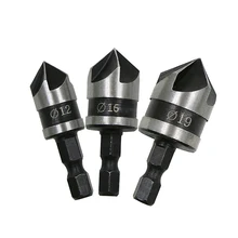 

2/3pc 5/7 Flute 12/16/19mm 90 Degrees Chamfer Drill Bit Set Wood Working Carbon Steel Drill Bit Cutter Countersink Drill Bit Set