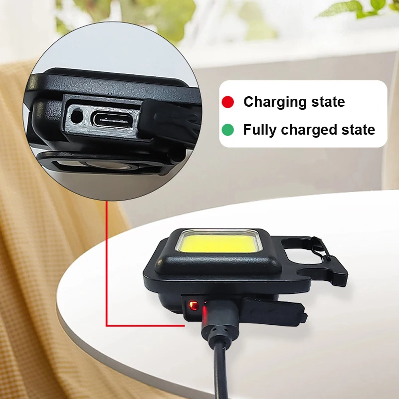 Keychain Light Mini Magnetic COB Keychain Light 800Lumens Bright USB Rechargeable Flashlight 3 Light Modes Portable Folding Bracket Work Lamp