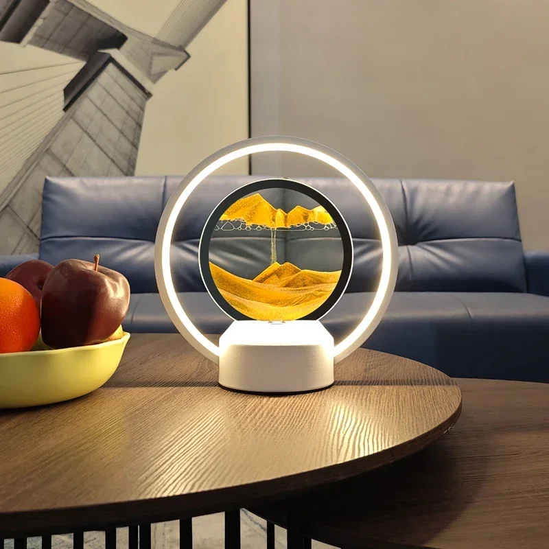 

Rechargeable 3D Stereoscopic Night Light Creative Pendant Desk Lamp Bedroom Quicksand Painting Decoration Dynamic Hourglass Lamp