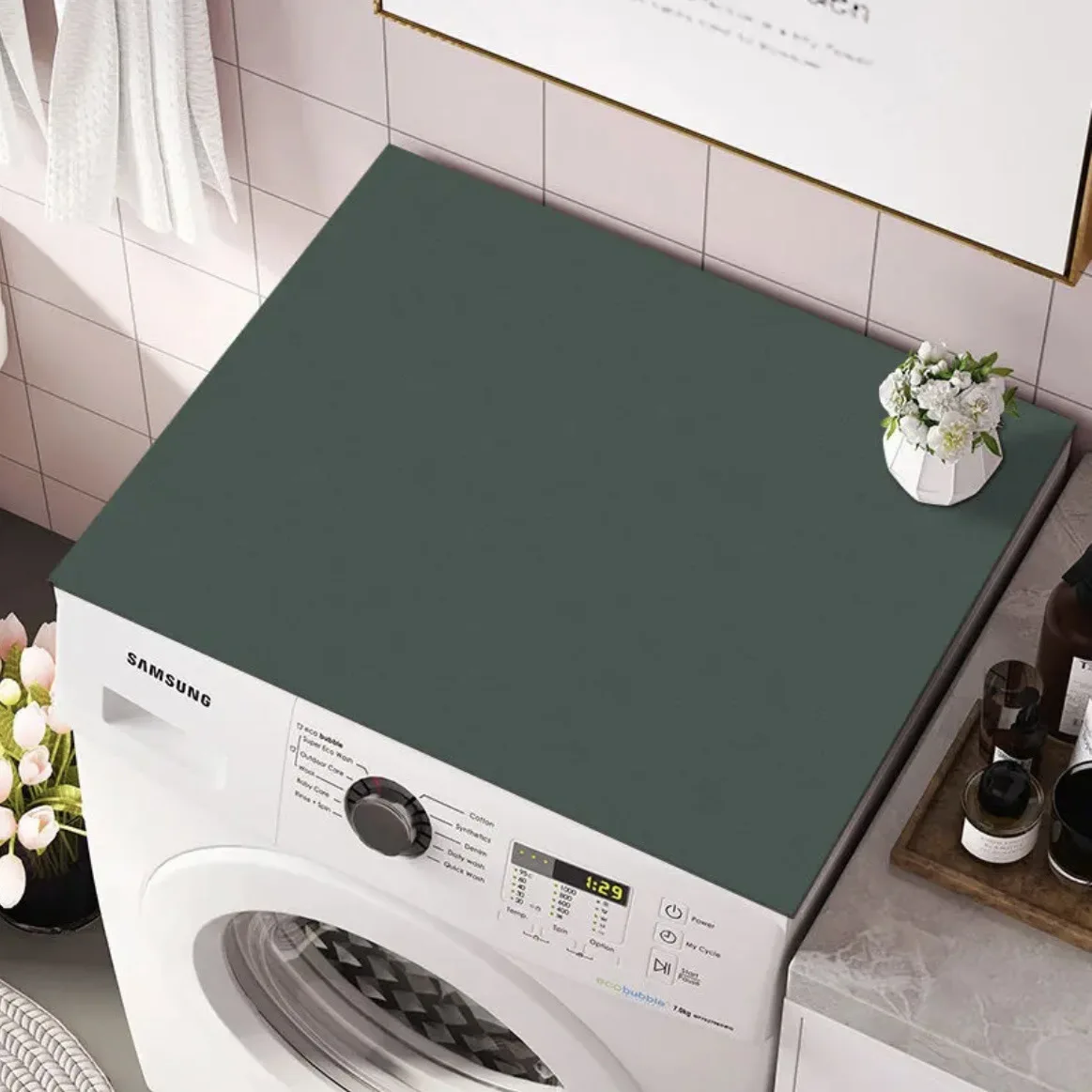 Solid Color Drum Washing Machine Cover Pad Anti-dust Cover  Sun Protection Cover Towel Water-absorbent and Non-slip