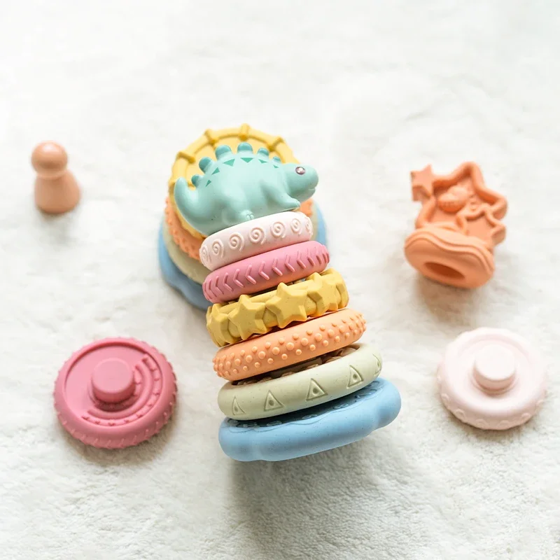 Baby Building Blocks Montessori Toys Cute Dinosaur Toddler Stacking Nesting & Sorting Toy for Boys Girls Early Learning Gifts