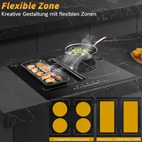 Индукционная варочная панель Karinear, 4 зоны, гибкая зона с экстрактором (155 Вт), встроенная вытяжка 60 см, таймер, усиление, пауза, 7200 Вт, без вилки — изображение 3