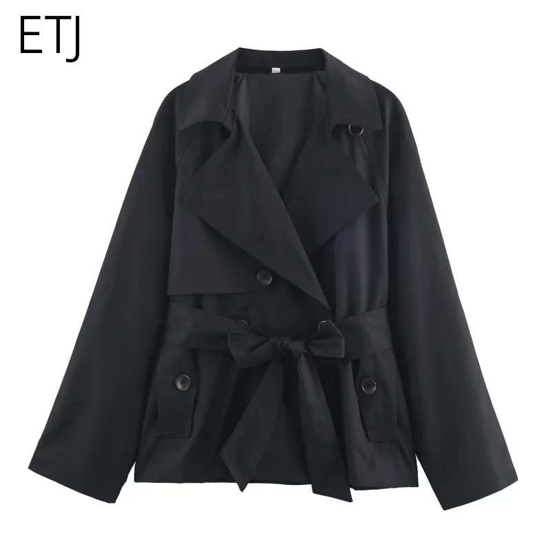 ETJ Autumn 2025 new collection women's British style lapel double-breasted Maillard color belt casual trench coat