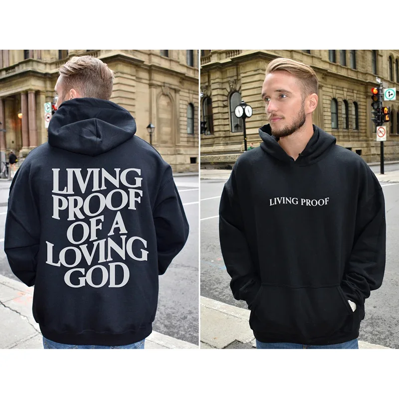 

Mens Living Proof of a Loving God Print Hooded Sweatshirt Unisex Faith Christian Jesus Inspirational Aesthetic Hoodie Streetwear