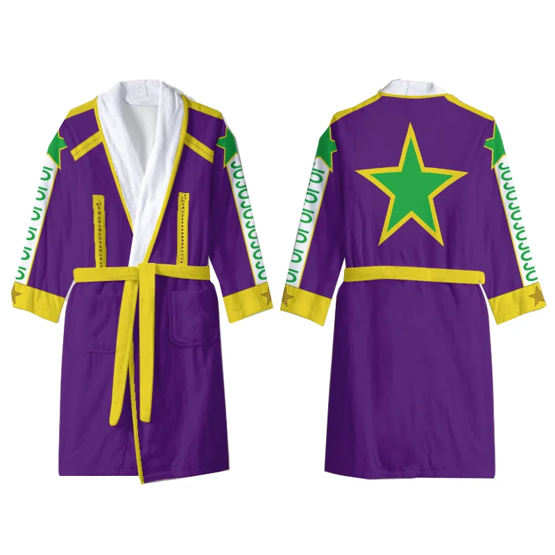 

Anime JoJo's Bizarre Adventure Kujo Jotaro Cosplay Bathrobe Flannel Robe Winter Plush Shawl Bathrobe Long Sleeved Robe Coat