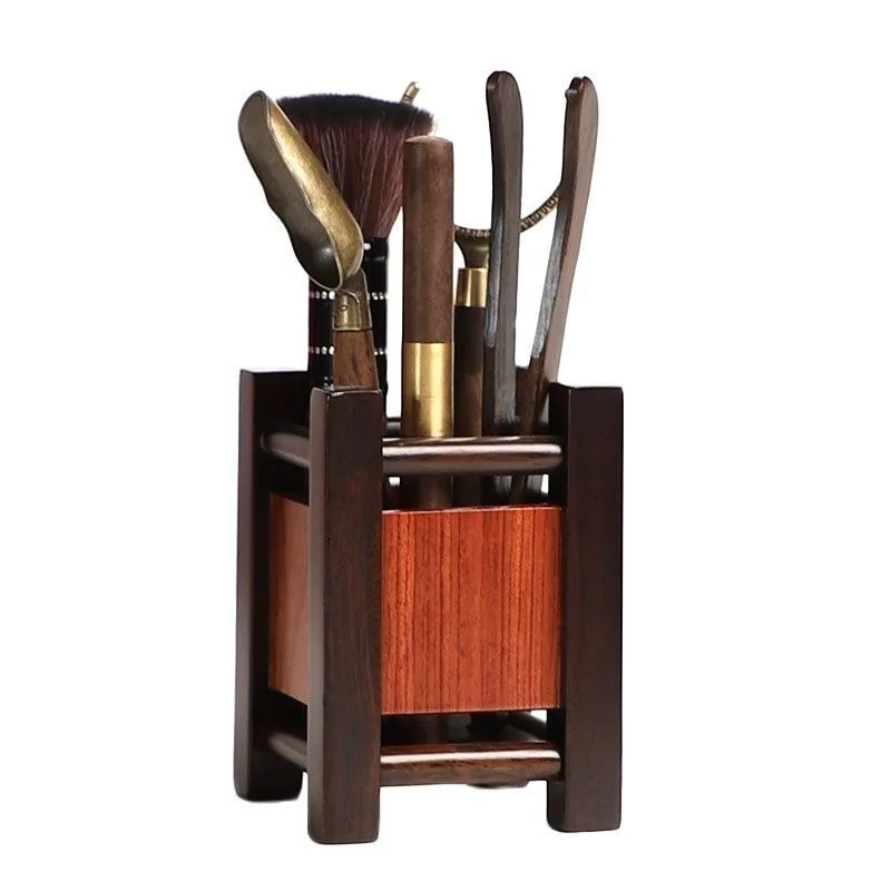 Tea Art Six Gentlemen Set Ebony Rosewood Tea Caddy Spoons Cups Forks Kung Fu Tools Accessories