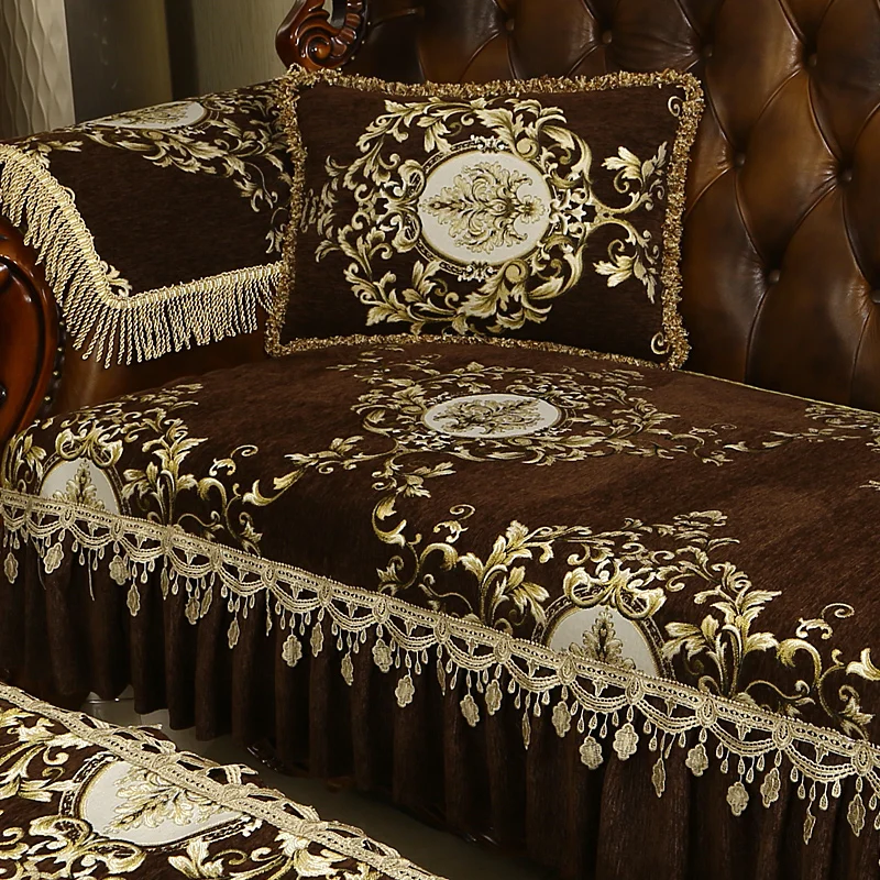 Chenille Fabric Sofa Cover Non-slip Cushion Home Living Room European Sofa Cover Jacquard Embroidery Slipcover Couch Protector 3