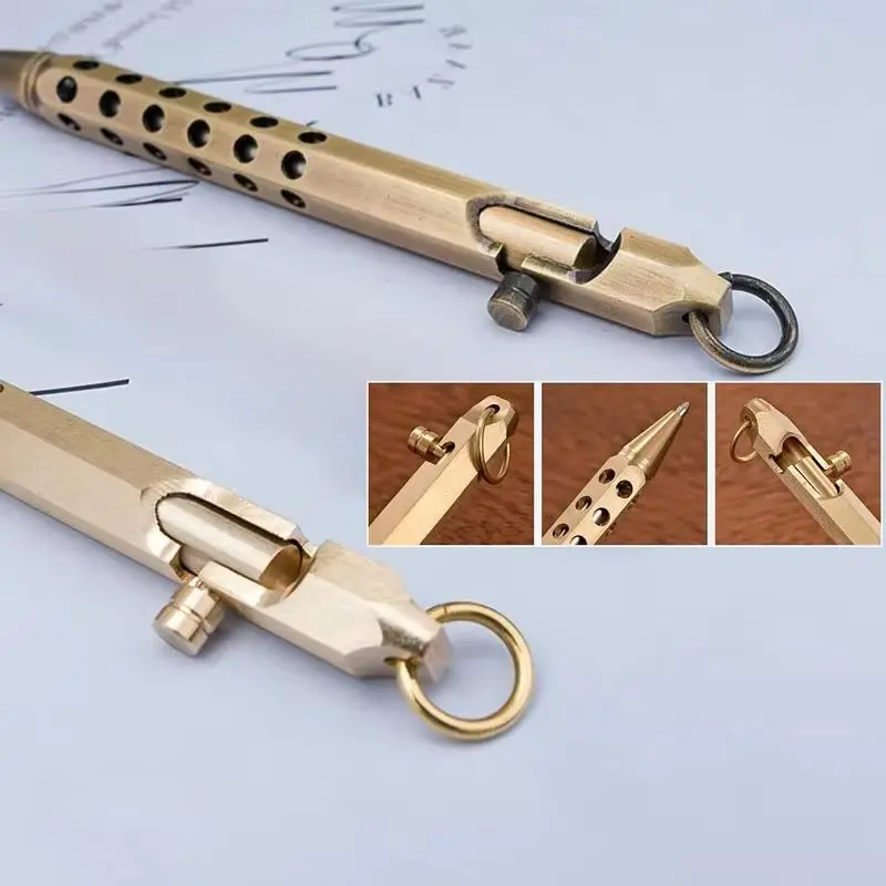 3Pcs 풀 브래스 EDC 볼펜 볼트 액션 시그니처 펜 학생용 친구용 전술 필기..