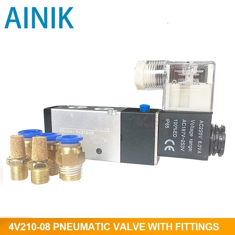 

4V210-08 Pneumatic Solenoid Valve Electric Magnetic Valve 5 Way Port 2 Position Gas 12V 24V 220V Port 1/4" Solenoid Valve