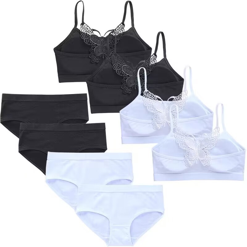 Kids Girls Training Bras Puberty Students Vest Brassiere Panties Teenagers Lingerie Cotton Underwear Sets 8-14Years
