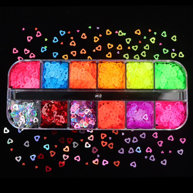 Valentines Empty Love Heart Nail Sequins Holographic Glitter Flakes Decor For DIY Accessories Designer Nail Supplies Tools