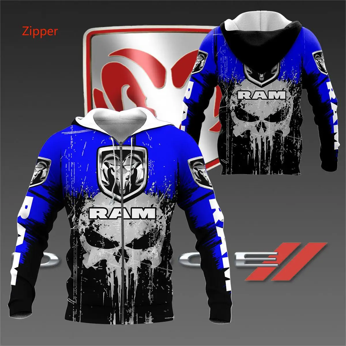 2023 Spring and Autumn Sports Personality Street Men's and Women's Racing Jacket 3D Motorcycle Dodge Challenger Hoodie Zipper