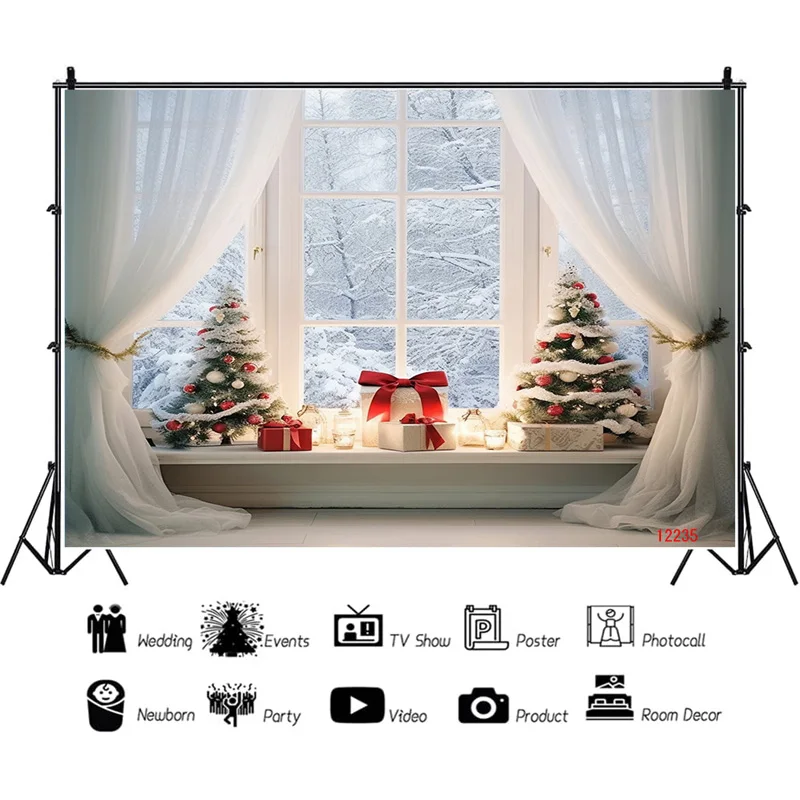 

SHENGYONGBAO Christmas Day Fireplace Photography Backdrops New Year Candy Chimneys Snowflake Window Studio Background WW-53