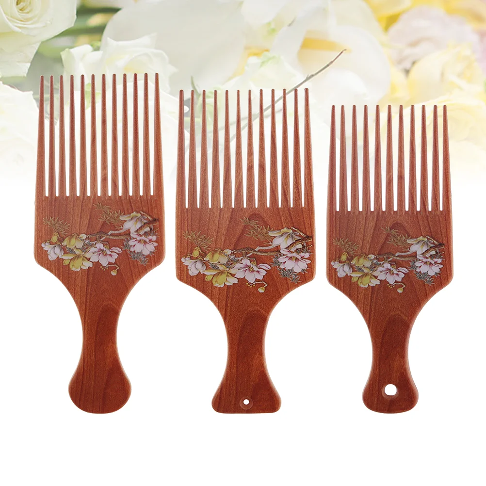 

3pcs Chinoiserie Flower Pattern Scalp Massage Comb Retro Hair Plug Comb Portable Hair Style Comb Delicate Molding Comb Oil