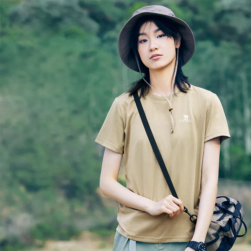 GOLDEN CAMEL Men and Women's T-shirts Moisture-absorbing Quick-dry Cotton t-shirt Short-sleeved Shirts Round Neck Sports Top