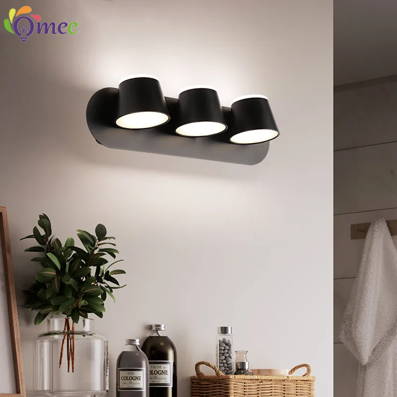 LED Indoor Wall Lamp Ratable Bathroom Mirror Light Black White Bedside Wall Lamps For Bedroom Living Room Aisle Lighting Fixture