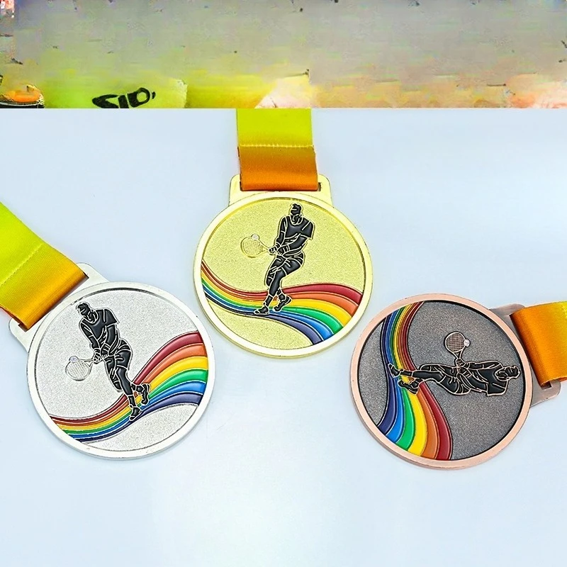 Customization Metal Tennis Baked Paint Medal Sports Meeting Children's School Souvenirs Award Hanging Around the Neck Decor, 3Pc