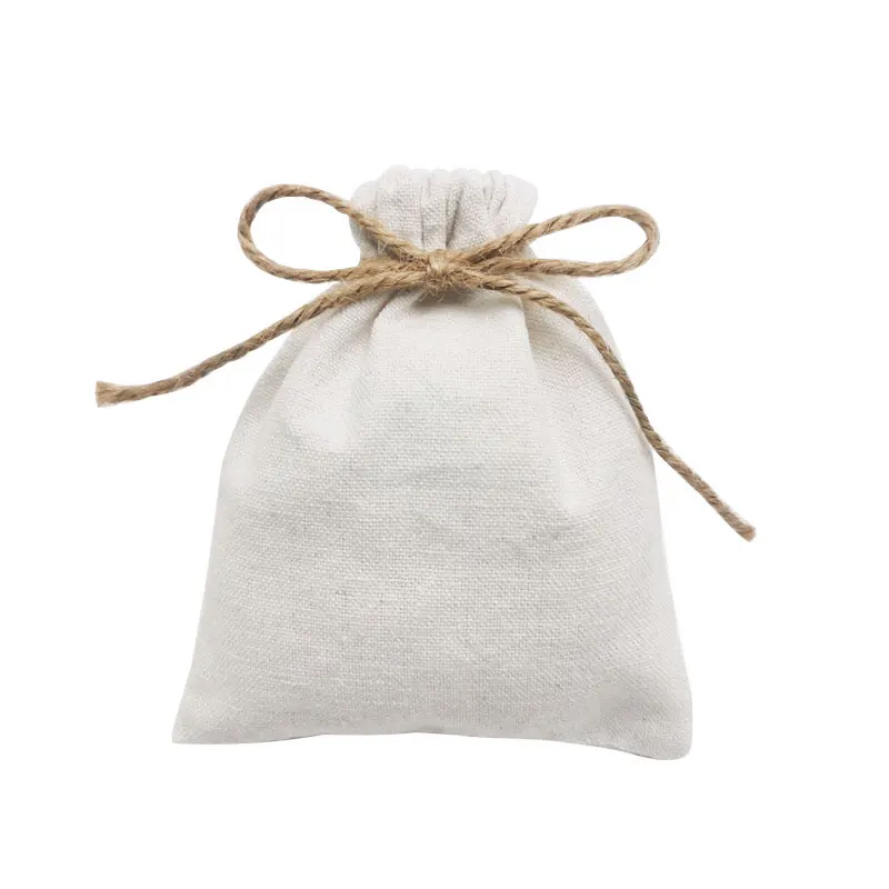 White Cotton Linen Drawstring Bags Ring Packing Wedding Christmas Gift Custom Logo Jewelry Sack Organizer Pouches Print Logo