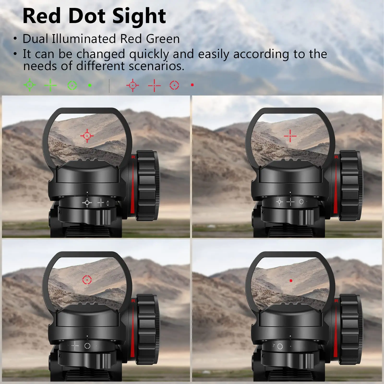 MidTen 4-16x50 AO Tactical Rifle Scope Dual Illuminated Rangefinder Optics 4 Holographic Reticle Red Dot Laser Sight