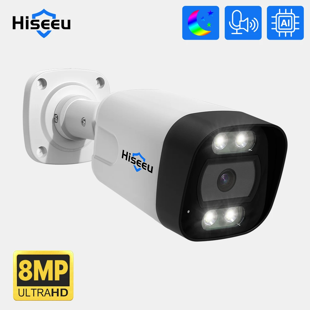 Security Camera Hiseeu 4K 8MP 5MP POE IP Audio Record CCTV Waterproof IP66 Outdoor Home Video H.265