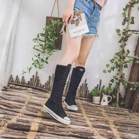2025 New High Top Canvas Shoes for Women's Korean Edition Long Boot Lace-Up Zipper Comfortable Boot Zapatos De Mujer Tendencia 5