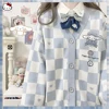 Cartoon Cinnamoroll Kuromi Embroidery Knitted Sweater Cardigan Japanese Sanrioed Y2K Kawaii Women Jk Uniform Spring Loose Coat 2