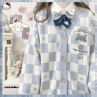 Cartoon Cinnamoroll Kuromi Embroidery Knitted Sweater Cardigan Japanese Sanrioed Y2K Kawaii Women Jk Uniform Spring Loose Coat 2