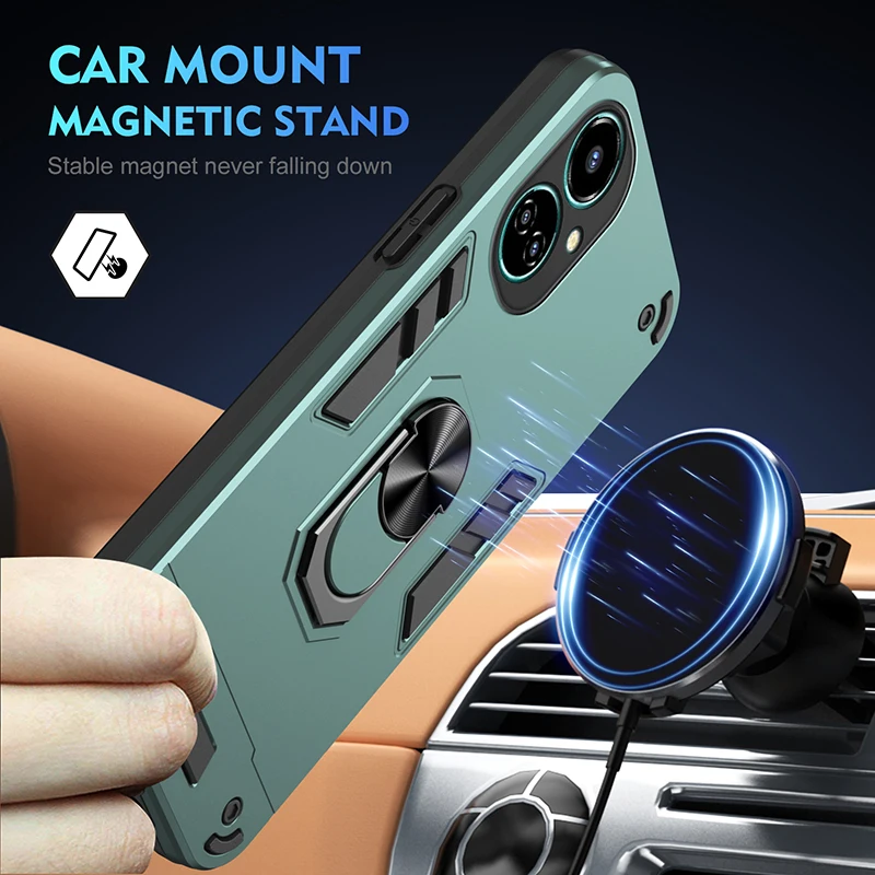 Full Body Rugged Protective Phone Cover with Magnetic Ring Stand and Armor Design