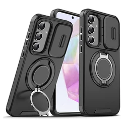 Slide Camera Protect Magnetic Holder Shockproof Armor Case for Galaxy A07 (Black)