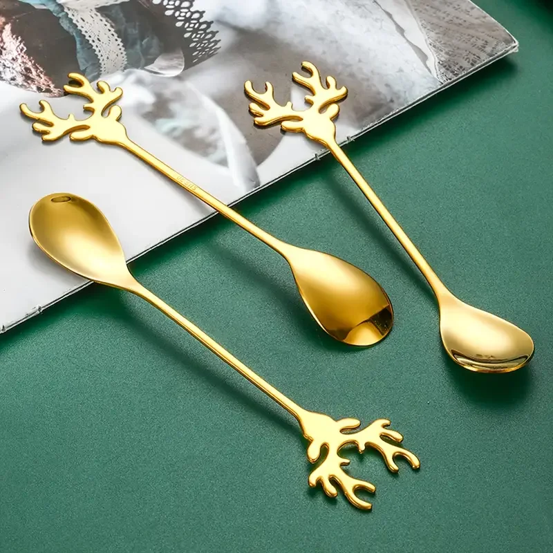 4/8pcs Stainless steel elk tableware Christmas Elk dessert spoon Coffee spoon mixing exquisite Christmas gift stainless steel spoon