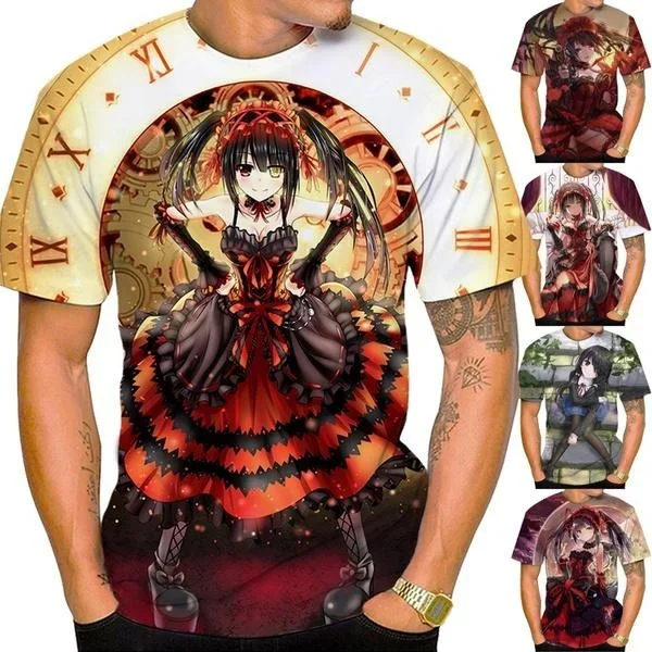 

2024 Summer New Hot Anime 3d Print DATE A LIVE Kurumi Tokisaki Plus Size Loose Comfortable Breathable Top