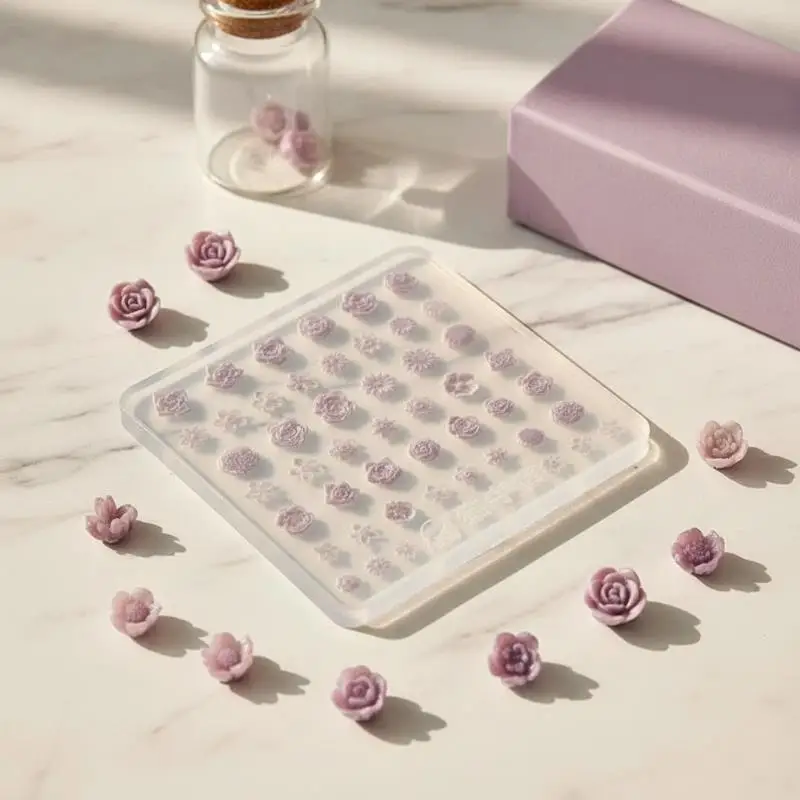 장미 패턴이 있는 실리콘 3D 미니 꽃 몰드, 붙지 않고 쉽게 분리되는 디자인, DIY 네일 아트 조각 실리콘 템플릿에 적합